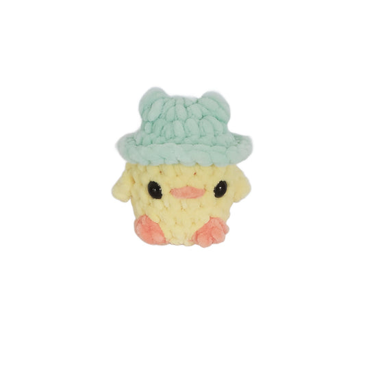 Handmade Crochet Duck in Frog Hat – Adorable Amigurumi Plush Toy